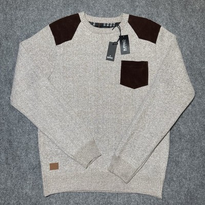 Buffalo David Bitton Wendel Jute Mix Brown Knit Crew Neck Pullover Sweater L NWT