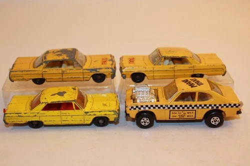4 Vintage 1960's-1970's Matchbox Lesney Chevrolet Impala Taxi Cars / Maxi Taxi