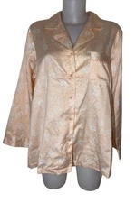 NWT Go Softly Sz L Womens Orange Satin Pajama Set Long Sleeve Button Up Lounge