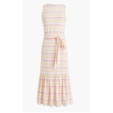 NWT J. Crew Striped Knit Tie-Waist Midi Dress White Pink Orange Medium BF879