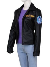 Charlie Women's Top Gun Kelly Mcgill's Black Pilot Aviator Real Leather Jacket