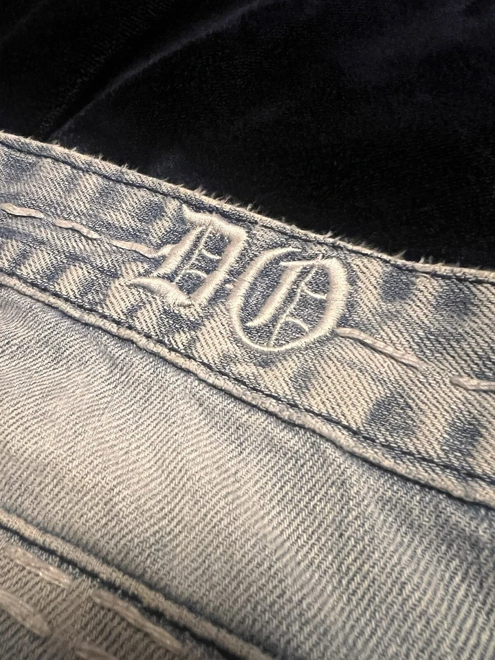 Do Denim Jeans Mens 38x32 L Blue Straight Embroidered Studded Stacked Grunge Y2K - Image 4 of 4