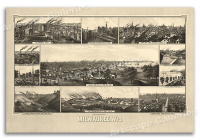 1882 Milwaukee Wisconsin Vintage Old Panoramic City Map - 24x36