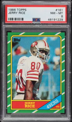 1986 Topps FB Card #161 Jerry Rice ROOKIE RC HOF PSA 8 NM-MT (PWCC-E)