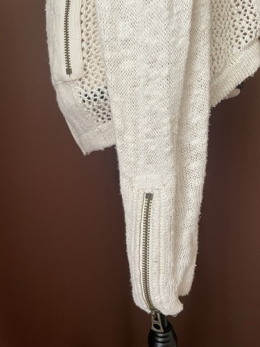Lucky brand linen/cotton crochet boho knit zipper front cardigan pockets S/M - Picture 10 of 11