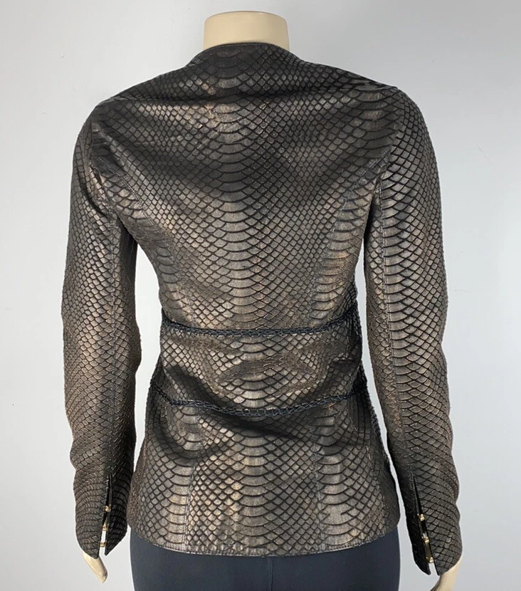 N V By Natacha & Vanessa Python Embossed Jacket Small Black/Brown - Photo 4/4