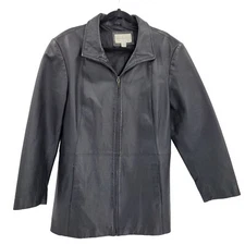 Vtg 80s Mens Black Leather Motorcycle Jacket Sz L Sleek Zip Baddie Streetwear