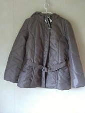 Ladies Taupe Quilted Coat/jacket With Belt And Hood, Size M 40/42