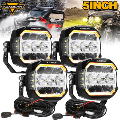 AUXBEAM 4x 5'' 880W LED Work Lights White&Amber For Can AM Trucks Pickup Jeep SUV
