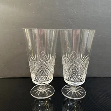 Vintage Galway Cashel Iced Tea Glass Fan And Cross Hatch Cut Set of 2