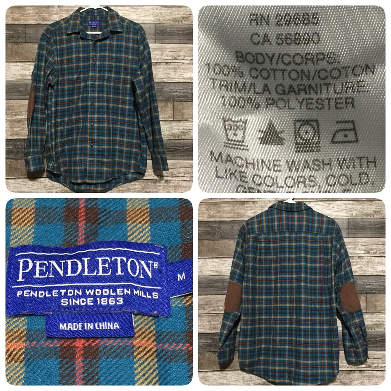 Pendleton Plaid Flannel Elbow Patch Button Up Shi… - image 1