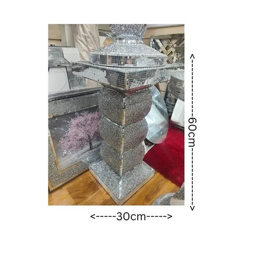 Silver Mirrored Side Table – Crushed Diamond Crystal Sparkly End Table_ 60cms - Picture 3 of 5