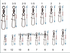 100pcs 1#-4/0# Fishing Rolling Swivel Strong Ball Bearing w/ Coastlock Snap Snap