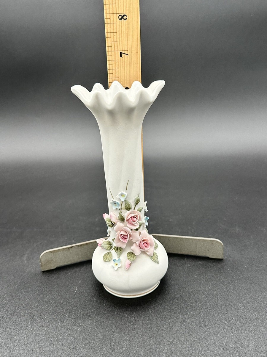 Vintage Lefton China Vase, Hand Applied Flowers Hand Painted #829