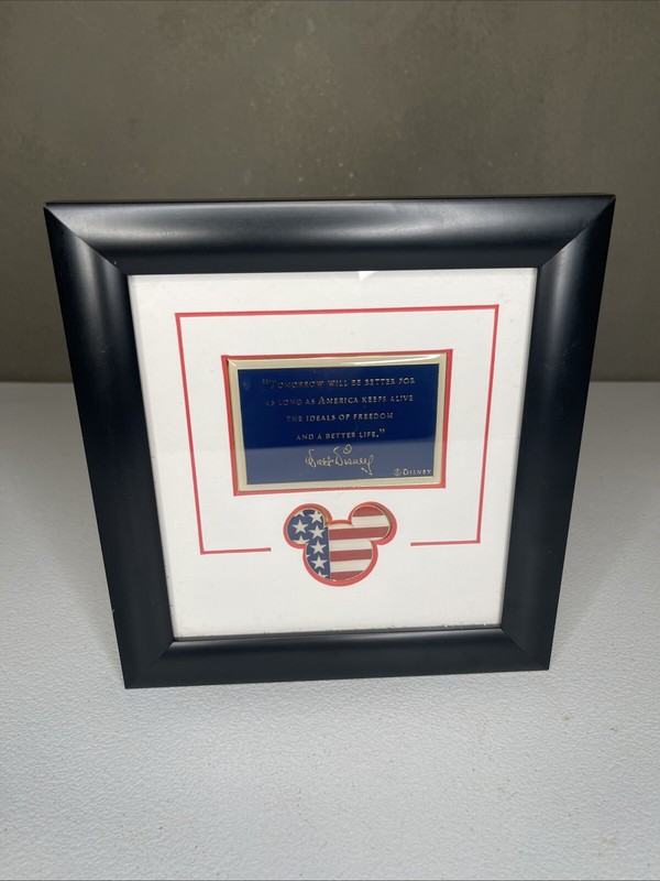 Vintage Disney 8.25” X 8.25” Framed Mickey Enamel Red White And Blue Mickey