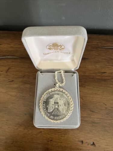 NEW-STERLING SILVER BEZEL Rope Chain 1995 American Eagle Uncirculated Coin - Picture 3 of 8