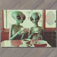 Art Print Alien Casual Cafe Sitting Normal Everyday Mundane Restaurant Strange