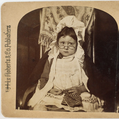 Child Dressed Like Grandma Stereoview c1895 Playing Dress-Up Kid At Play E999