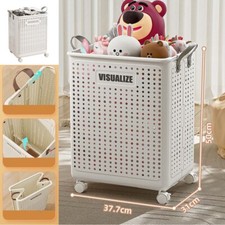 Large Capacity Foldable Laundry Basket w/ Wheels Laundry Room Storage Organiser