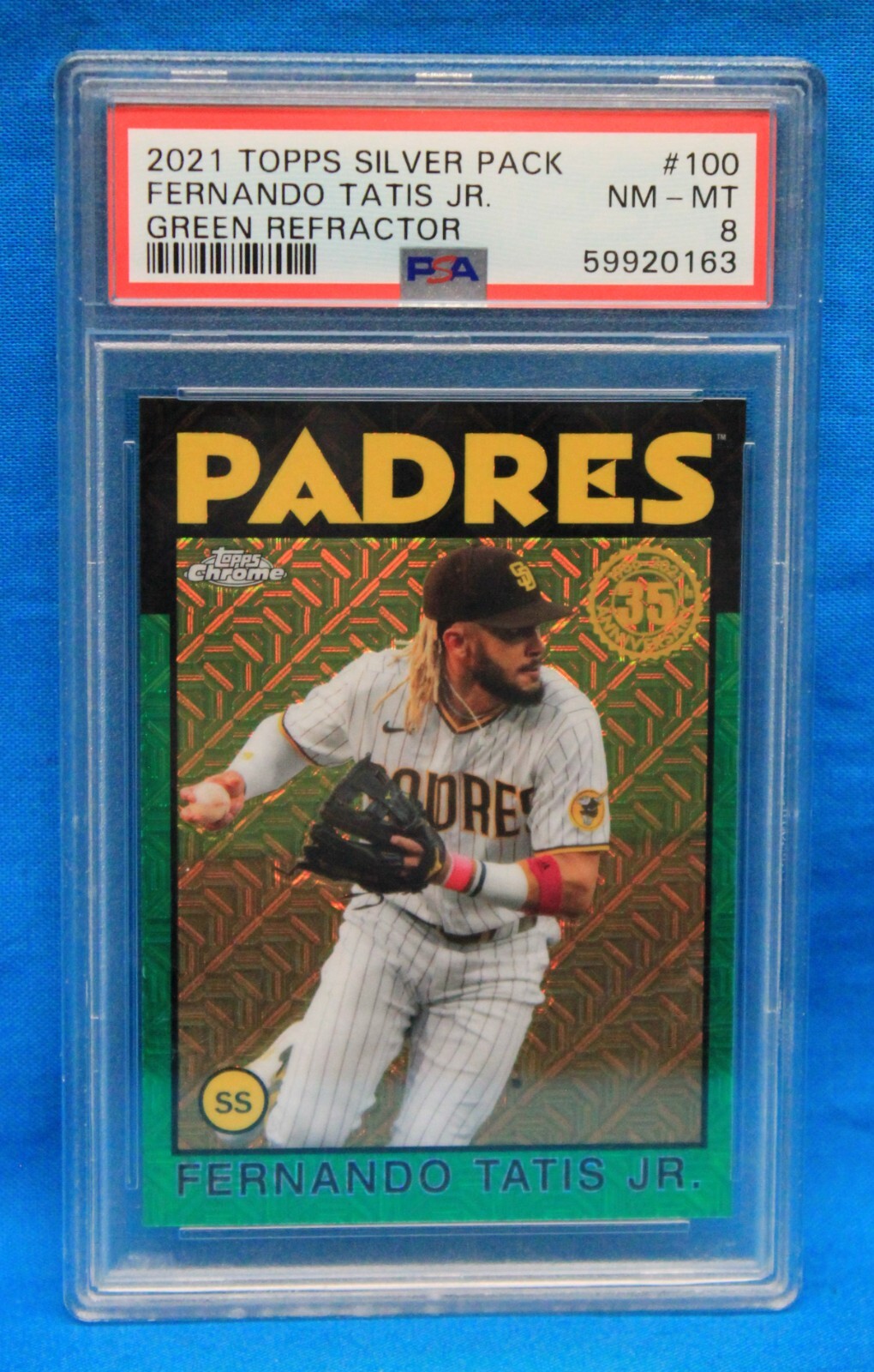2021 TOPPS SILVER PACK # 100 Fernando Tatis JR # 94/99 PSA 8 #59920163 GREEN REF