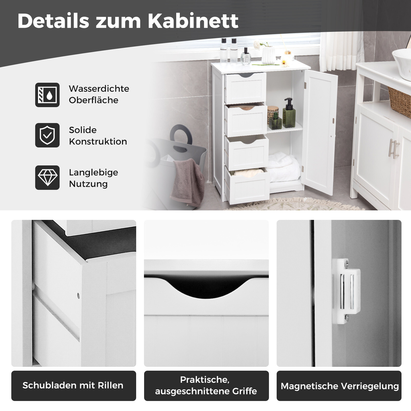 Sideboard Kommode Beistellschrank Badschrank Mehrzweckschrank mit 4 Schubladen