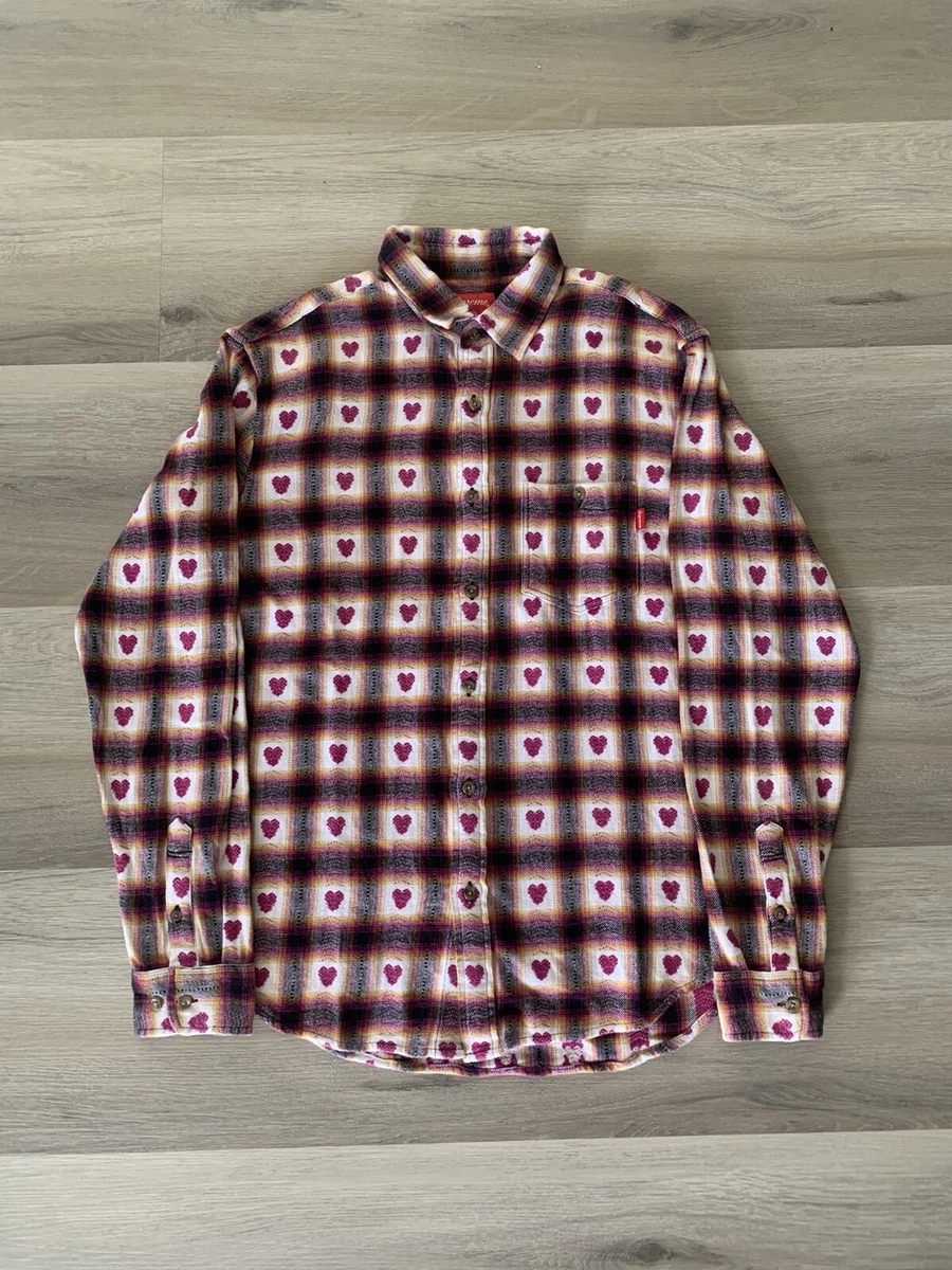 Supreme Hearts Plaid Flannel Shirt SS16 Size Small Red Button Up Patchwork Denim