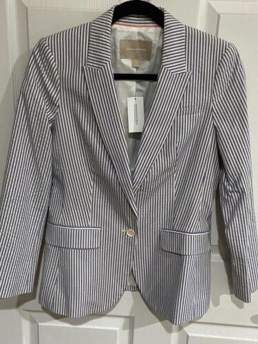Banana Republic Womens Sz~6/ SMALL~Seersucker Cotton NVY/White Blazer~MSRP: $158