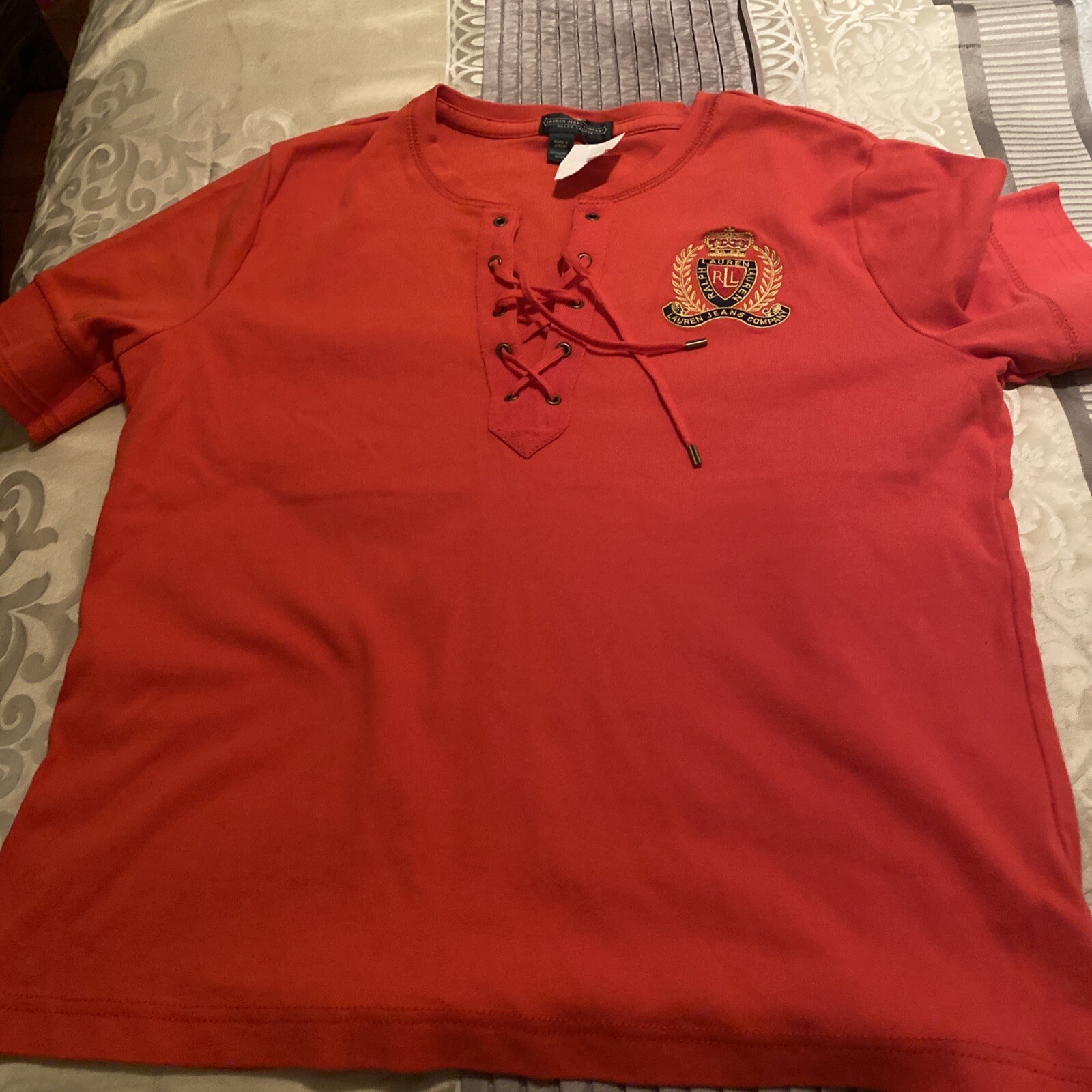 FILA Camicia Ralph Lauren Sport donna canottaggio girocollo arancione linea collo bottoni taglia xl