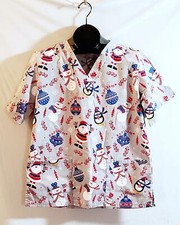 Snowman,Santa Claus X-Small Medical Scrub Top