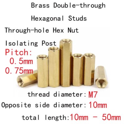 M7 Brass Fine Thread Double-through Hex Studs Through-hole Isolating Post Nut