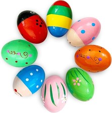 8 PCS Easter Wooden Eggs Shakers Musical Instruments Decorations Percussion M...