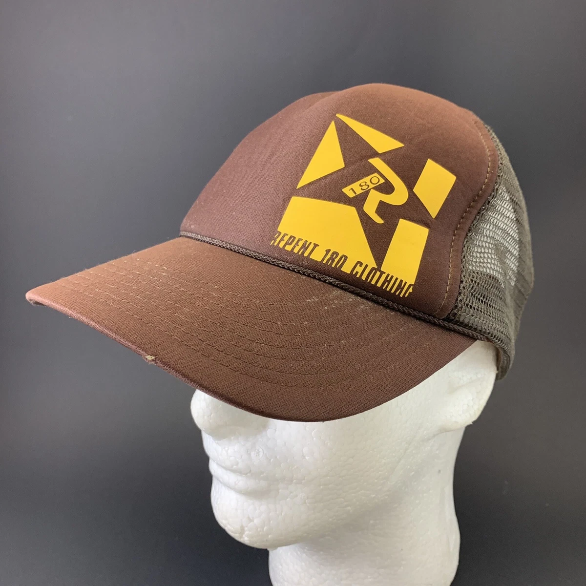Vintage Repent 180 Clothing Brown Mesh Trucker Hat Snap Back Adjustable Cap