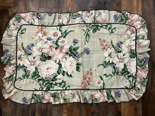 VTG Crown Crafts Williamsburg Palace Green Floral King Pillow Sham Ruffle