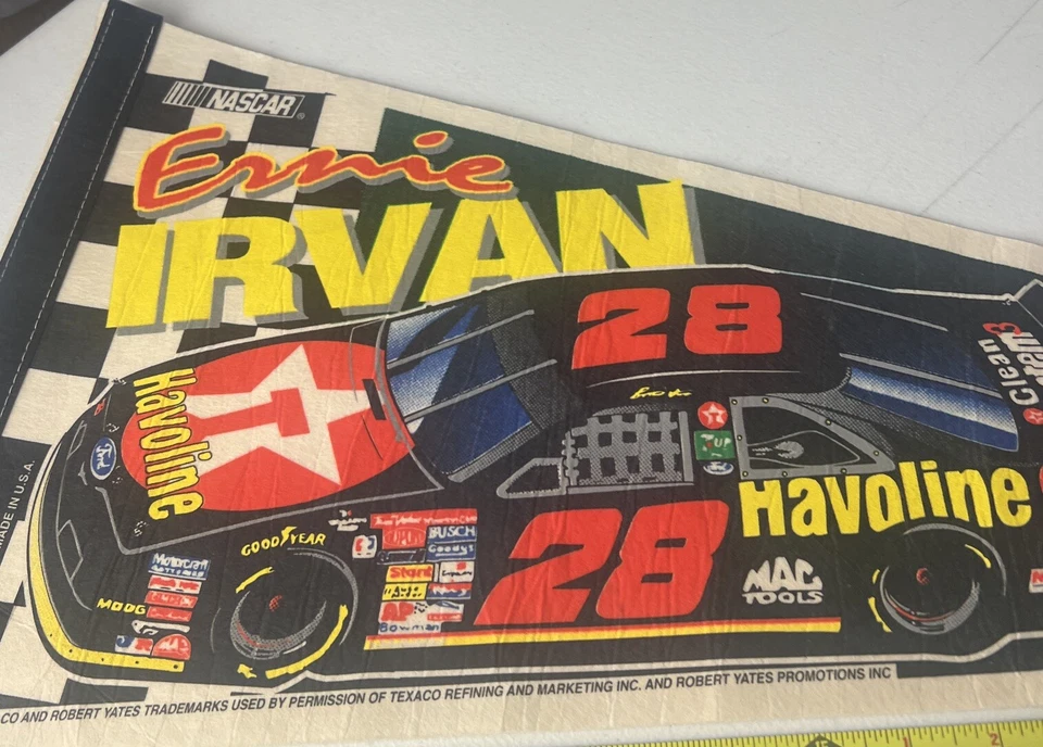 Banderín vintage Ernie Irvin Texaco Havoline #28 NASCAR Racing Ford Thunderbird Foto 4 de 4