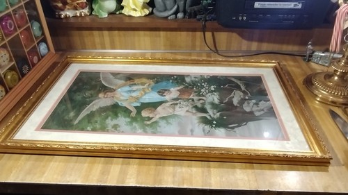 Vintage The Protecting Angel(Guardian Angel) Framed Picture,31x17! - Picture 10 of 11