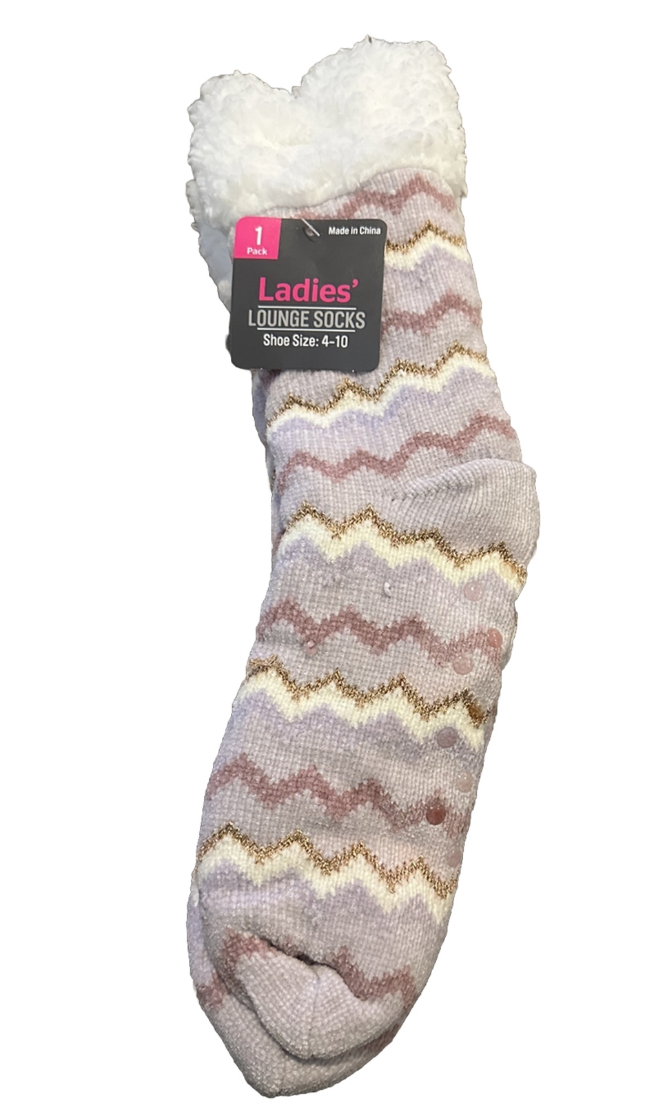 1 Pair Ladies Lounge Slippers Socks Size 4-10 Soft Sherpa Bottom Grippers NEWNWT