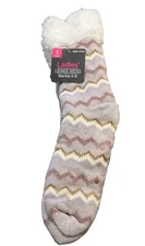 1 Pair Ladies Lounge Slippers Socks Size 4-10 Soft Sherpa Bottom Grippers NEWNWT
