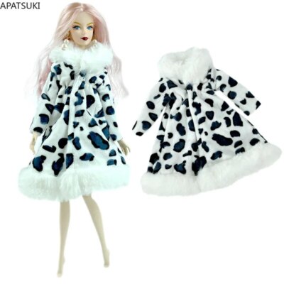 Schwarzer Leopardenmantel für Barbiepuppe Kunstfelljacke Schwarze Stiefel Outfit