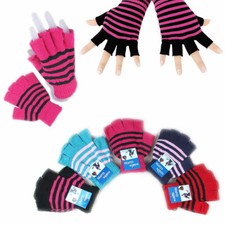 12 Pairs Women Girl Striped Knitted Fingerless Half Finger Magic Winter Gloves