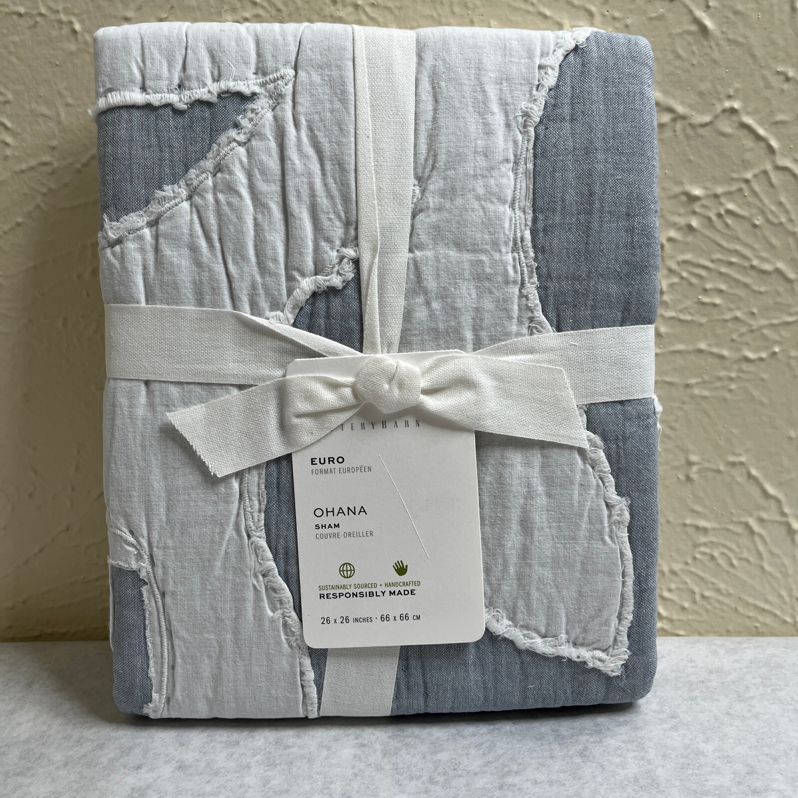 Pottery Barn Ohana Handcrafted Cotton Quilted Euro Sham Chambray eBay