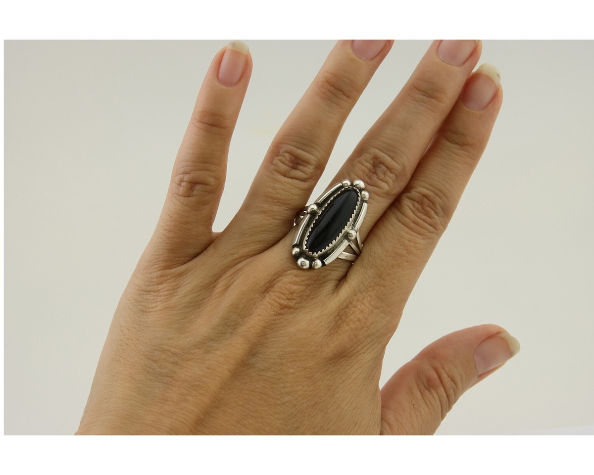 nach コッカトゥー リング　美品♡ Navajo Handmade Ring 925 Silver Black Onyx Artist Signed SC