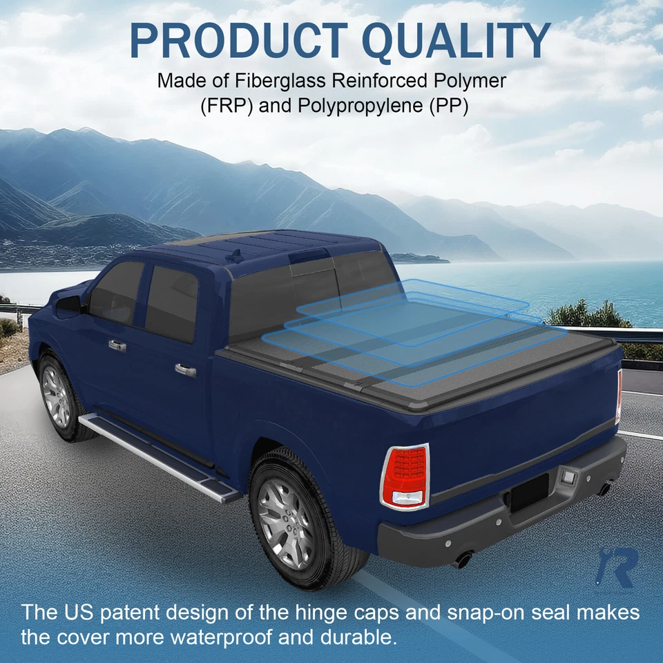 Cubierta rígida triple plegable de platón corto de 6,5 ft para Dodge Ram 2002-2008 Foto 4 de 4