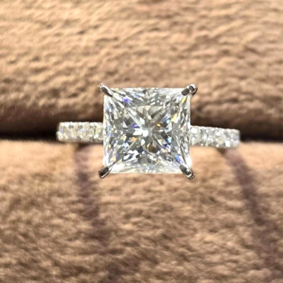 5Ct Princess Cut Lab Created Diamond Women Engagement Ring 14K White Gold Plated