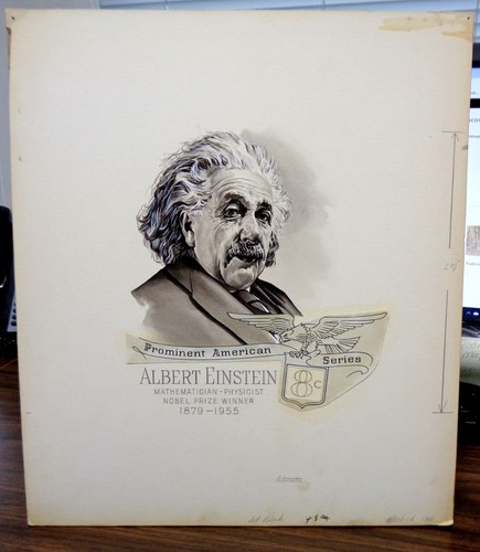 ARTMASTER'S PRELIMINARY CACHET ARTWORK US #1285 EINSTEIN METAL ENGRAVED PLATE - Picture 6 of 9