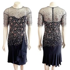 Pamella Roland Navy Confetti Sequin Beading Cocktail Dress Size 4 NWT