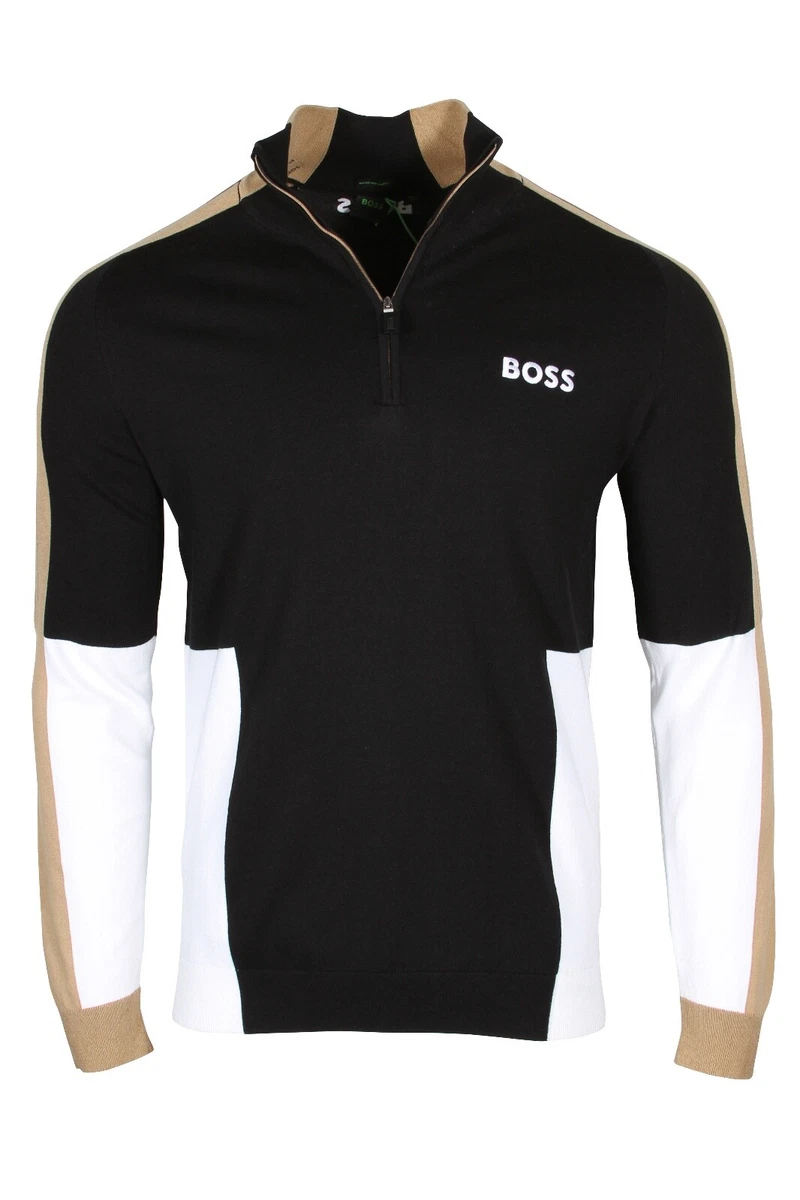 HUGO BOSS Zolkar Men s Cotton Blend Zip Neck Sweater in Black