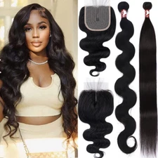 Body Wave 3 Bundles with 4*4 Closure 100% Unprocessed Brazilian Human Hair Weave