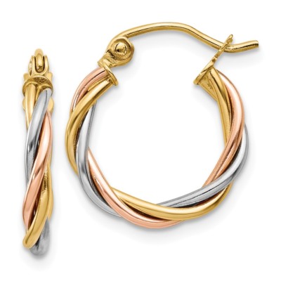 Real 14kt Tri-color Polished 2.5mm Twisted Hoop Earrings