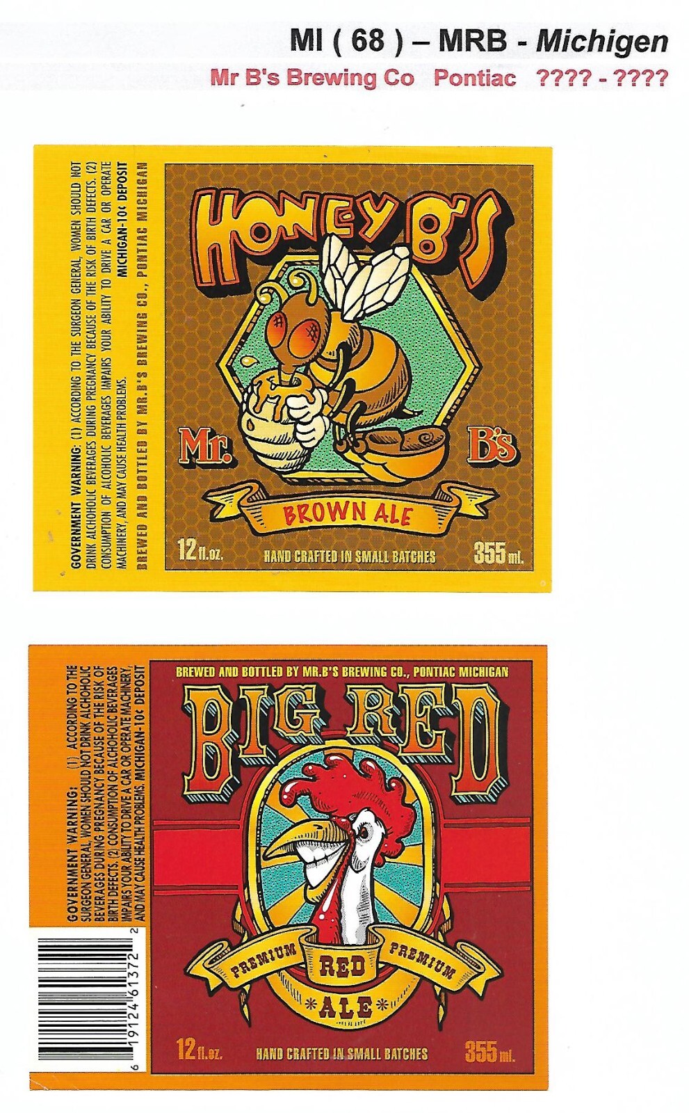 Michigan Edition Label US Micro Mr B's Brewing ( MI ) Michigen 2 x beer labels | eBay