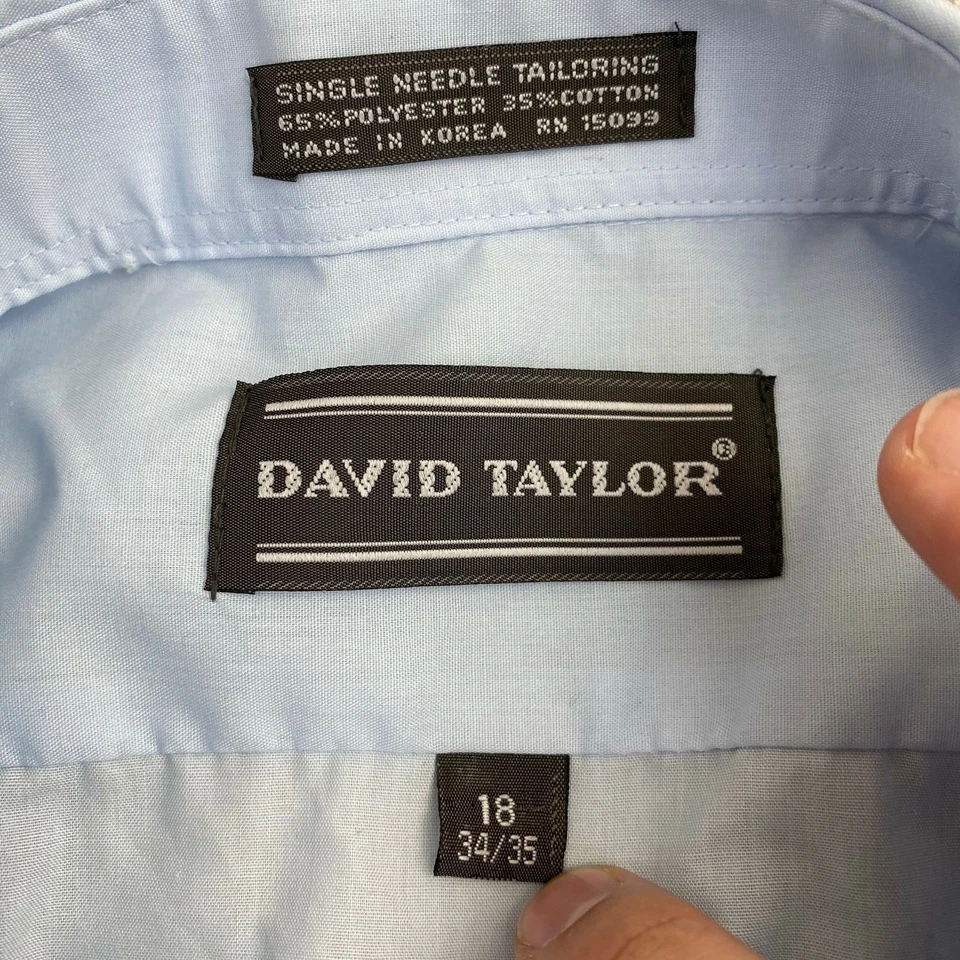 Camisa de vestir David Taylor para hombre 18 azul manga 34/35 aguja única carrera a medida Foto 3 de 4